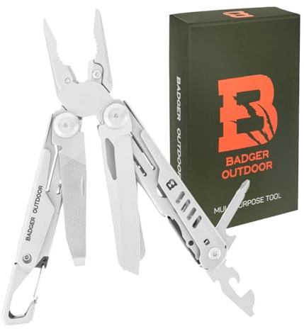Badger Outdoor Fang Multitool 12in1 | Edelstahl Taschenmesser | Mit Zange & Schere | Survival Ausrüstung | Camping Zubehör | Geschenk für Männer | Werkzeug Set für Outdoor Abenteuer