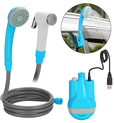 WADEO Tragbare Campingdusche Akku mit Pumpe, Camping Dusche mit wiederaufladbarem 6000-mAh-Akku und doppelter Digitalanzeige, Mobile Duschen mit Duschkopf, für Camping Reisen Garten (Lila, Typ C)