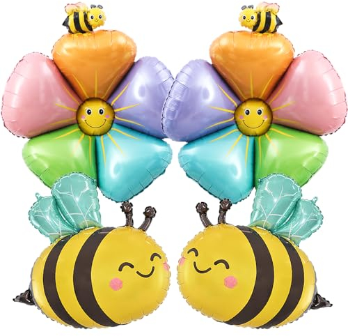 YGCHEN Luftballons Biene Folienballon Blume Ballon Große Gänseblümchen Folienballons Gelb Biene Geburtstagsballons Boho Blumen Balloons für Hochzeit Baby Shower Geburtstag Deko 4 Stück