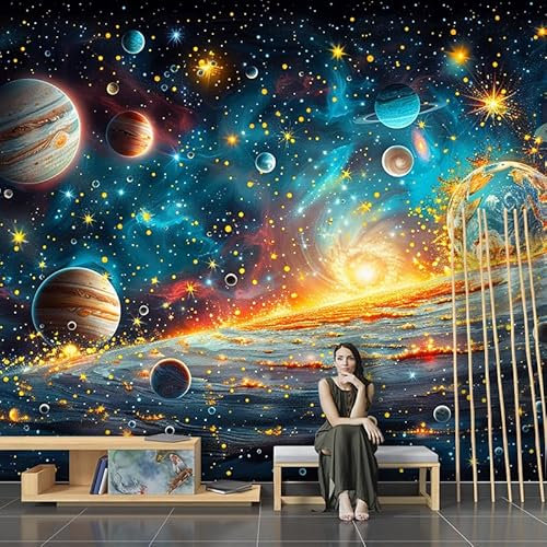 Art Fototapete 3d Effekt Wallpaper Galaxy Universum Kinder 150x105cm XL Wanddeko Wandbild Wandtapete 3D-Optik Landschaft Panorama Wohnzimmer Schlafzimmer Wandbild