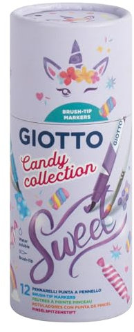 Giotto Turbo Soft Brush Candy Collection, Rotuladores con punta de pincel, Bote de cartón reutilizable, Colores candy surtidos, 13 unidades