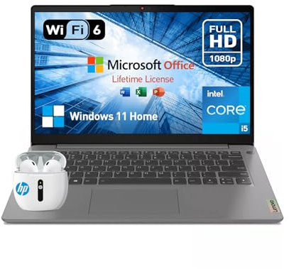 Lenovo IdeaPad 3 14 Laptop Computer, 14 Inch FHD Ultra Thin Lightweight College Students Notebook PC, Intel Quad Core i5, 16GB RAM, 512GB SSD, Windows 11, Lifetime Microsoft Office, HDMI Webcam USB-C