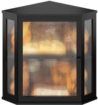 Wieghda Corner Bread box for Kitchen Countertop,Farmhouse Bread Box with Acrylic Wavy Door Panel,Large Bread box for kitchen countertop,Kitchen Countertop Food Storage Container (Black, Extra Large)