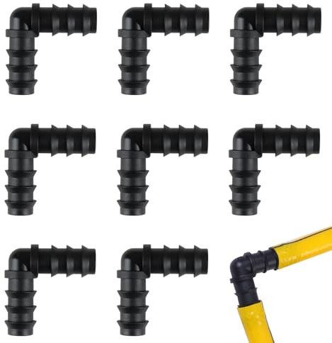 tinshow 8 Pack 13mm (1/2 Inch) Barbed Garden Hose Connectors, Drip Irrigation Fittings Connectors Durable Plastic 90° Elbow Pipe Fittings for Drip Irrigation Systems and Water Pipe Joints, Black