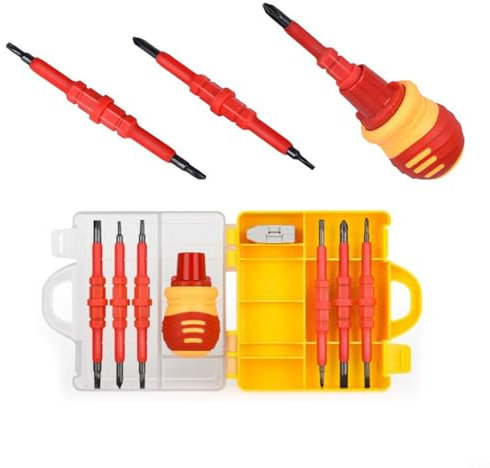 QOXEZY 14 in 1 Insulated Electrician Screwdriver Set, Ratchet Screwdriver with Slotted and Phillips Bits, for Electricians