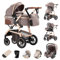 Zkiprm 3 in 1 Kinderwagen, Reisesystem, Babywanne Buggy&Sportsitz, Höhenverstellbare Armlehnen und Kinderwagen mit Aluminiumgestell, Mumientasche/Moskitonetz/Baumwollmatte, für Neugeborene 0-4 Jahre