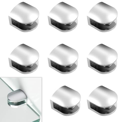 8 Pcs Glass Shelf Brackets, Adjustable Glass Clamps, Glass Shelf Support, Zinc Alloy Glass Clamp, Wall Mounted Metal Glass Clamp for 5-8MM Thickness Glass, for Floating Shelves Display Shelves
