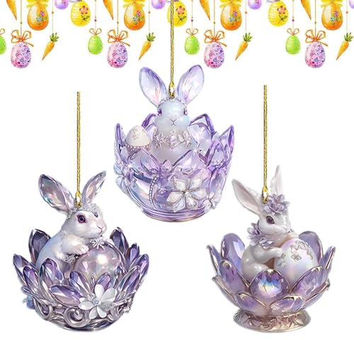 Lot de 3 porte-clés en forme de lapin de Pâques avec pendentif en forme de lapin