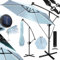 KESSER® Parasol déporté solaire LED en aluminium avec housse, télécommande et manivelle - Parasol à manivelle avec support - Fonction 360 ° - Protection UV - Aluminium imperméable (bleu clair, 300 cm)