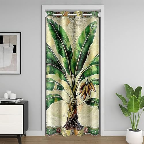 Loussiesd Palm Baum Drucken Türvorhang 106x203cm 1 Panel Palm Leaf Vorhang Beach Theme Raum Verdunkelung Schwarzout Vorhang Hawaiian Beach Vorhang für Innentür Raumteiler