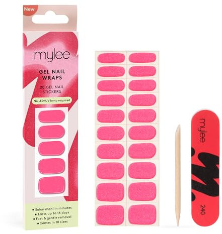 Mylee Gel Nail Wraps [Bubble Gum] – 10 Pre-Cured Gel Stickers for Instant Mani – No Lamp Needed, Chip-Resistant, Glossy Finish, Lasts Up to 14 Days – Easy to Apply, Vegan & Cruelty-Free