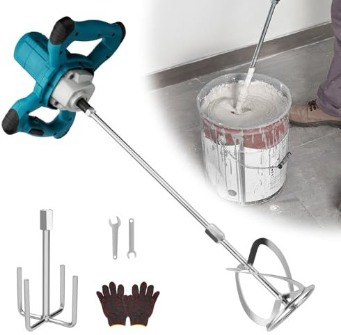 Agitatore per malta a batteria, compatibile con batteria Makita da 18 V, 1000 W, miscelatore per malta a colori, con 2 aste di agitazione (trasmissione a 6 marce, max 800 giri/min, senza batteria)