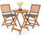 COSTWAY 3 Piece Folding Patio Bistro Set, Acacia Wood Table and Chairs with Cushions, Outdoor Dining Furniture Set for Balcony, Garden and Poolside (Grey)