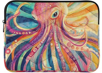 Laptop Sleeve Case 15-16 Inch Polyester Laptop Cases Aesthetic Art Painting Octopuses Computer Bag with Zipper for Work Journey