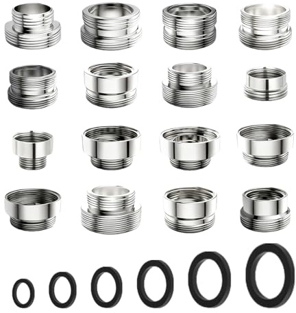 LEKEFETO Set di 16 adattatori per rubinetto in metallo – Adattatori filettati con guarnizioni per filtro dell'acqua, tubo da giardino e lavandino – Installazione semplice, uso versatile