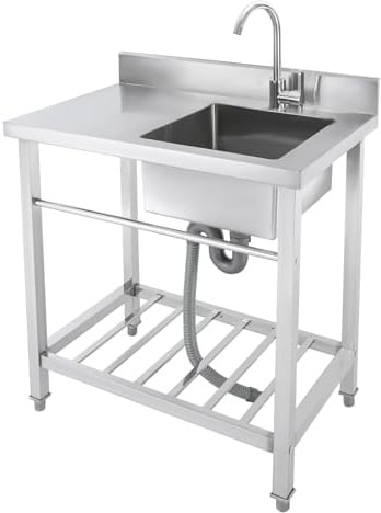 Freistehender Küchenspüle 80x55x84 cm, Werkbank Spülbecken mit Handtücherhalter, Lagerhalter, Großes Einschalen-Spülbecken, Kommerzielle Restaurant-Spülen mit 360° Wasserhahn für Wäsche, Bar, Garage