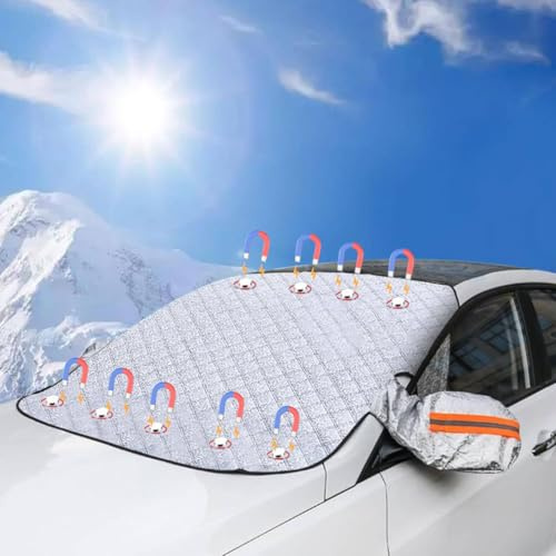 Auto Windschutzscheiben Abdeckung mit Rückspiegel Frostschutz, Winschutzscheiben Abdeckung Faltbar Groß, Hochleistungs-Ultra-Dick Schutzabdeckung Schnee EIS Frost Staub Wasserbeständig UV, 160 x 116cm