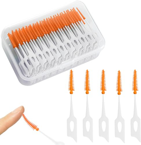 AYNKH 240-Teiliges Set mit Interdentalbürsten, Zahnreinigungsstäbchen, Zahnseide aus Silikon, Kieferorthopädischen Mundpflegewerkzeugen, Orange