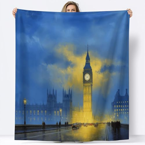 Decke 150 x 200 cm Überwurfdecke, London Big Ben Nachtlichter Bedruckte Weiche Plüsch Decke Naturlandschaft Für Bett Couch Sofa Büro Camping Stuhl Wohnzimmer Dorm Wohndeko