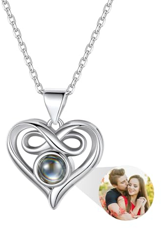 Custom4U Personalisierte Halskette für Damen, Gold/Silber Projektions Halskette mit Herz Anhänger und Foto innen, Messing 40+5 cm Kette Schmuck Geschenk für Mutter Tochter Frau an Geburtstag Jubiläum