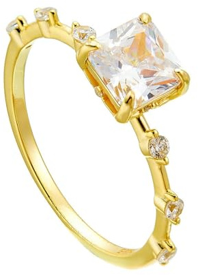 Epinki Antragsring Gold Au750, Schmal Hochzeitsring mit Labor Erstellt Diamant Prinzessschliff, Partnerringe 18K Gelbgold Echt, Gr.63 (20.1)