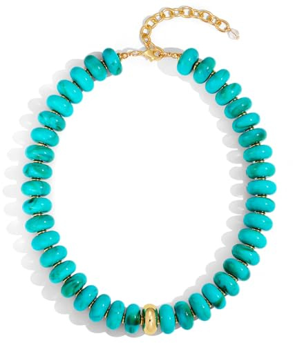HolidayQbee Damen Halskette Aus Harz Mit Bunten Scheibenförmigen Perlen, Verstellbare Statement Kette Im Boho Stil Schmuck