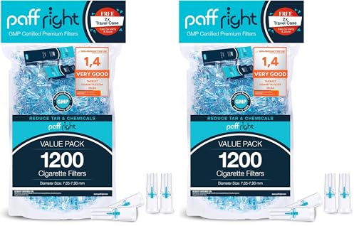 Paffright 1200 Zigarettenfilter Aufsatz, Filter Zigaretten, Anti Teerfilter für Zigaretten, Anti Teer Filter, Plastik Zigarettenfilter 8mm, Zigarettenspitze für Regular (Packung mit 2)