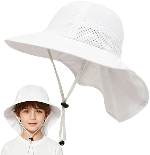 BGFUO Sonnenhut für Babys, UPF 50+, UV-Schutz für Kinder mit Nackenschutz, breite Krempe, atmungsaktiv, Hut für Babys, Jungen, Mädchen, verstellbar mit Kordel, 0-12 Jahre