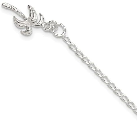 JewelryWeb 925 Sterling Silver Solid Polished Palm Tree Anklet 25 Centimeters Spring-Ring-Anklet for Women