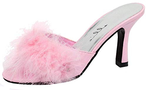 Ellie Shoes E-361-Sasha 3.5 Heel Maribou Slippers. Pink 7