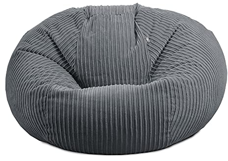 rucomfy Beanbags Jumbo Corduroy Huge Adult Bean Bag Chair. Extra Large Living Room Lounger. 125 (H) cm x 120 (W) cm (Slate Grey, Beanbag Only)
