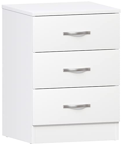 Vida Designs Home Discount Blanco mesilla de Noche Armario, Pecho de cajones, 3 cajones con Tiradores metálicos y Corredores, único Anti-Bowing cajón Apoyo, Riano Dormitorio Muebles