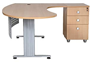 Furni24 Schreibtisch Chefschreibtisch Schreibtisch Winkeltisch PC Tisch Moderner Bürotisch Computertisch mit großer Arbeitsfläche Gela Buche Dekor rechts gewinkelt Ink.Beistellcontainer mit Schubladen