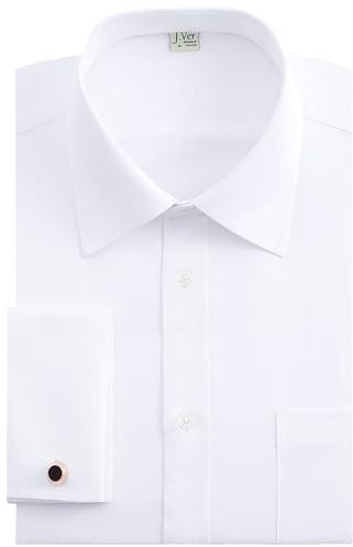 J.VER Mens Regular Fit Dress White Shirt Long Sleeve Double Cuff Cufflinks Formal Shirt Work Business Cotton 16 Neck 32-33 Sleeve