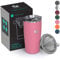 Coffee Gator Insulated Coffee Cup with Paperless Filter, All-in-One Hand Drip Coffee Maker with Filter, Thermal Stainless Steel Travel Cup for Hot Drinks - 585ml / 20oz (Pink)