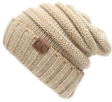 Damen Mädchen Gestrickt Verdicken Hut mit Zöpfen Loch Loop Beanie Pferdeschwanz Strickmütze Ponytail Wintermütze CamelBeige OneSize