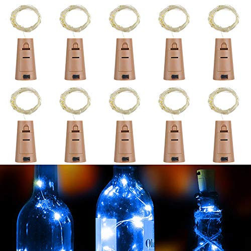 Lot de 10 LED Bouteille Guirlande Liège Lampes, RcStarry 1M 10 LED Lampes de Bouteille,Argenté Fil Guirlandes Lumineuses pour DIY Décorer Fête, Barbecue, Jardin, Chambre, Noël, Halloween (Bleu)