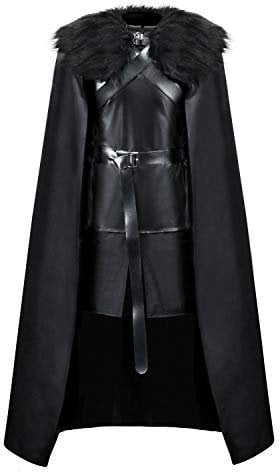 ZhangjiayuanST Cosplay Jon Snow Knights Uhr Kostüm Thrones Halloween Mittelalter Schwarz PU Full Party Cape Outfits, Schwarzes Komplettset, XX-Large