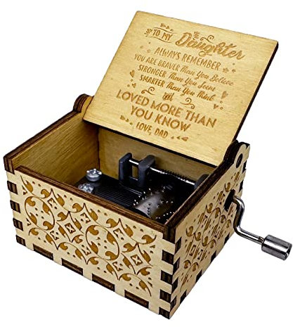You Are My Sunshine Spieluhr, 18 Noten, Handkurbel, graviert, Holz, antikes Vintage-Geschenk für Weihnachten, Geburtstag, Abschlussfeier (from Dad to Daugther)