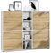 Vladon Highboard Cuba V3, Made in Germany, Weiß matt/Eiche Natur - Moderne Anrichte mit 12 Fächern (130,5 x 105,5 x 35,5 cm)