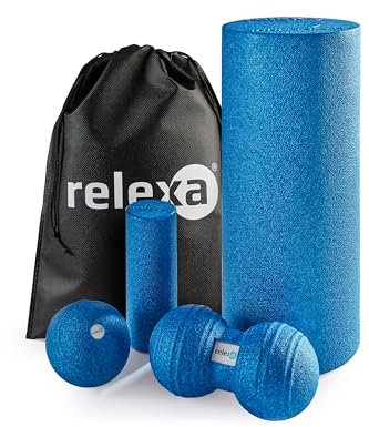 Relexa Faszienstarterset - 5-Teiliges Set Zur Massage Bei Rückenschmerzen & Als Fitness-Training Zubehör - Angenehmes Material & Recyclebar - Blau