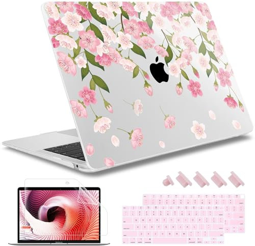 May Chen for MacBook Air 13 inch Case 2020 2019 2018 Release A2337 M1 A1932 A2179,Frosted Rubberized Matte Hard Shell & Keyboard Cover for MacBook Air 13 Retina Display and Touch ID, Cherry Blossom