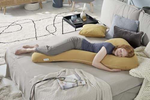 Theraline my7 Seitenschläferkissen mit Bezug, waschbar 60°C, Stillkissen & Lagerungskissen ergonomisch mit integriertem Kopfkissen, Kissen für Seitenschläfer mit wattiertem Bezug für mehr Komfort