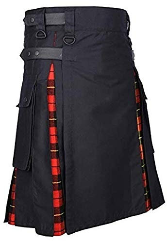 Schottland Rock Herren Vintage Kilt Gothic Punk Mode Kendo Taschenröcke Schottische Kleidung Plaid Faltenrock Neu XXXL Rd