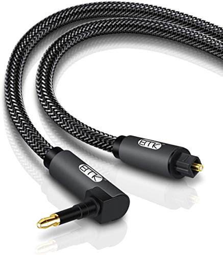 EMK Digital Sound Toslink auf Mini Toslink Kabel 3,5 mm SPDIF Optisches Kabel 3,5 auf optisches Audiokabel Adapter (Winkel grau, 3 m)