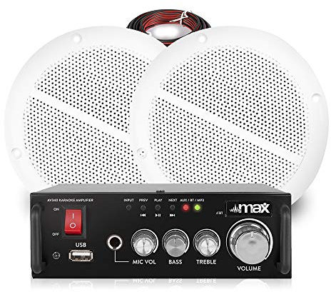 VONYX Marine Waterproof Ceiling Speakers Kit - 5 Inch IP44 Bathroom Kitchen Speakers Set with AV340 Bluetooth Karaoke Amplifier, Home Audio Sound System, Installation Cables Included