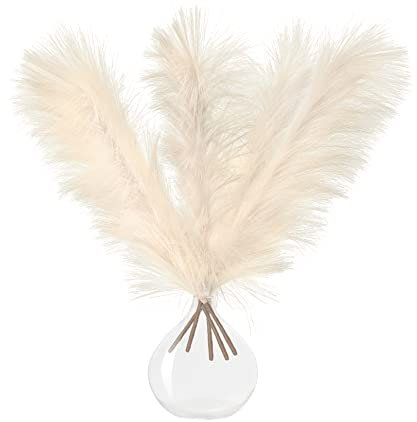 5 Artificial Cream White Pampas Grass Stems (UK Company) - Small 44cm Faux Mini Pampas Grass Decor - Dried Flowers & Artificial Flowers
