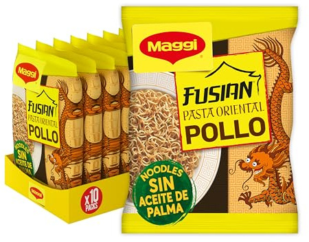 Maggi Pasta Oriental Fusian Noodles Pollo pack 10x71 g | Fideos Pasta Oriental sabor a pollo en formato pequeño. Noodles ideales para snack o comida rápida.