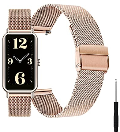 HYKEJI Cinturino di Ricambio Compatibile con Huawei Watch Fit Mini - Acciaio Inox per Donna/Uomo, Cinturino in Metallo (Oro Rosa)