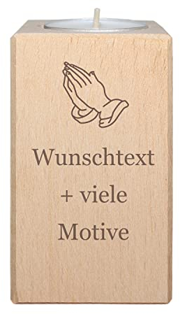 Trauerlicht - Teelichthalter aus Holz personalisiert mit Name und Motiv - Trauerkerze mit Trauerspruch, Kerzenständer, Kerzenhalter als Trauergeschenk, Trostspender, inklusive Teelicht - Kerze
